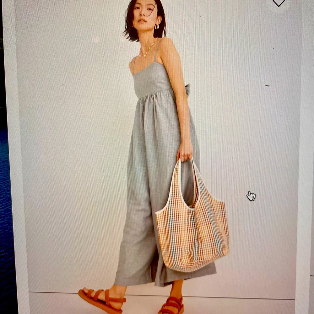 NWT Linen-Blend Tie-Back Wide-Leg Jumpsuit, sz 8, color: faded shale